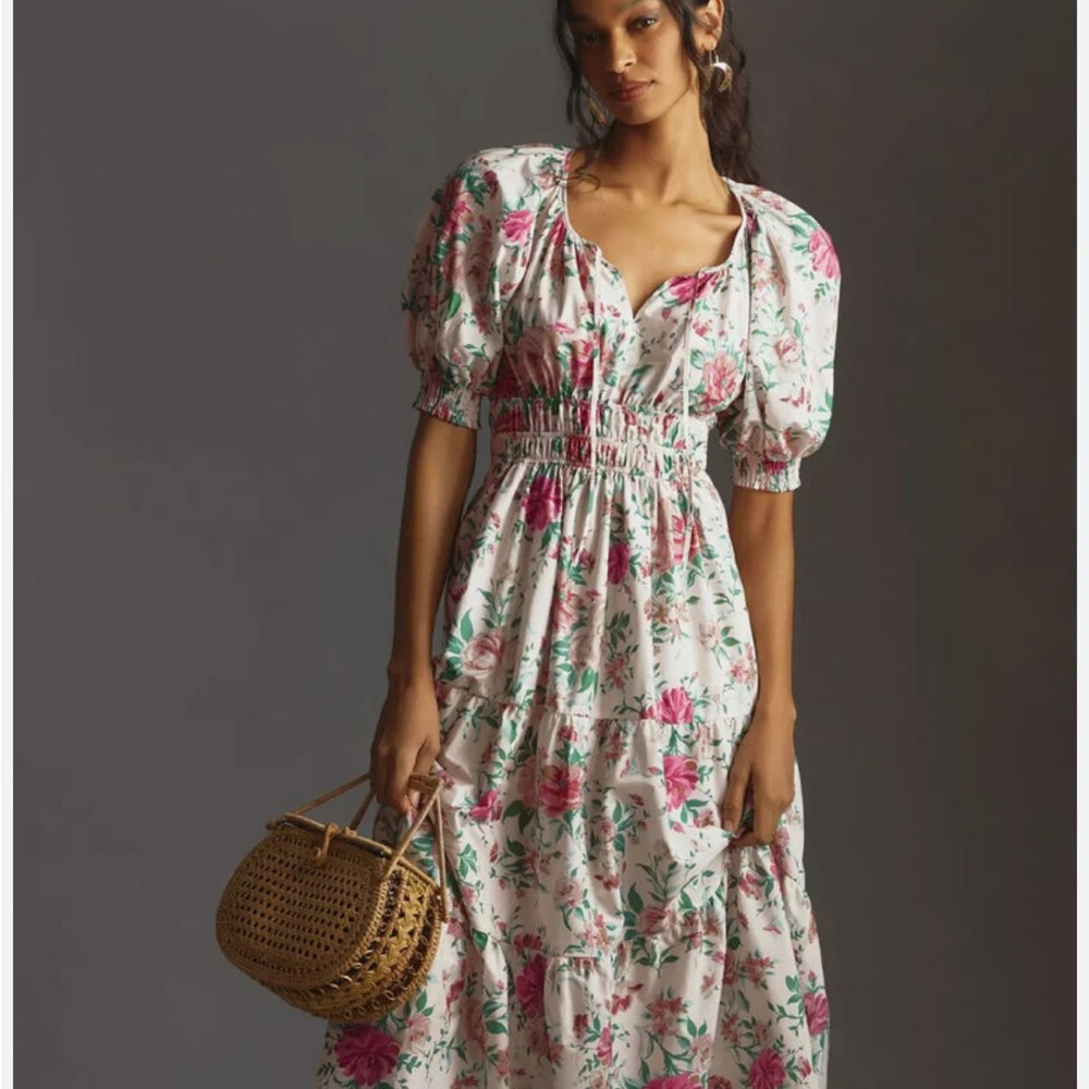 Anthropologie Floral Maxi Dress - Pink and Green